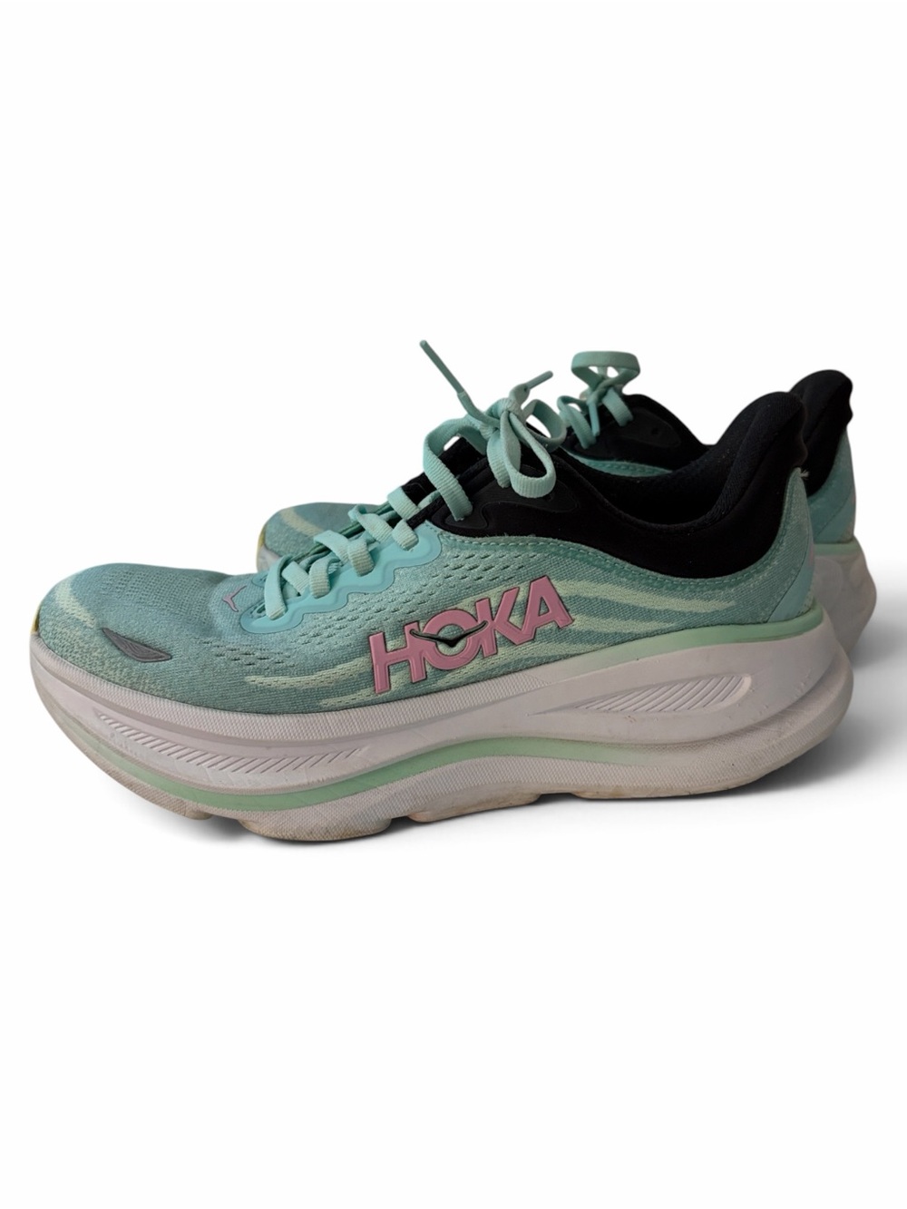 Hoka Bondi 9 Women's Mint Green and Pink Athletic Running Shoes